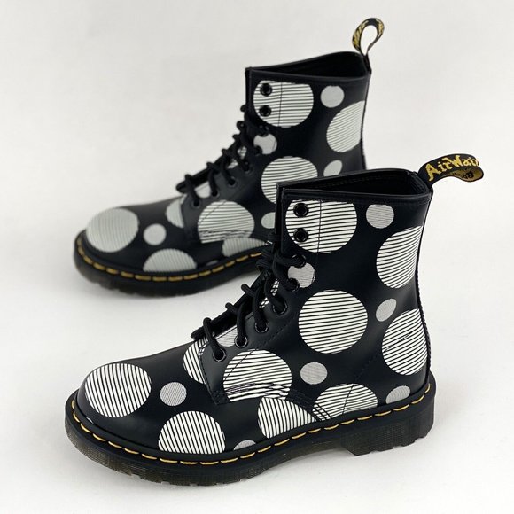 Dr Martens 1460 Black White Polka Dot Smooth Women's Boots Leather 26876009 - Picture 2 of 12